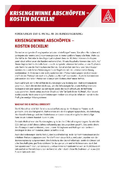 Forderungen der IG Metall an die Bundesregierung