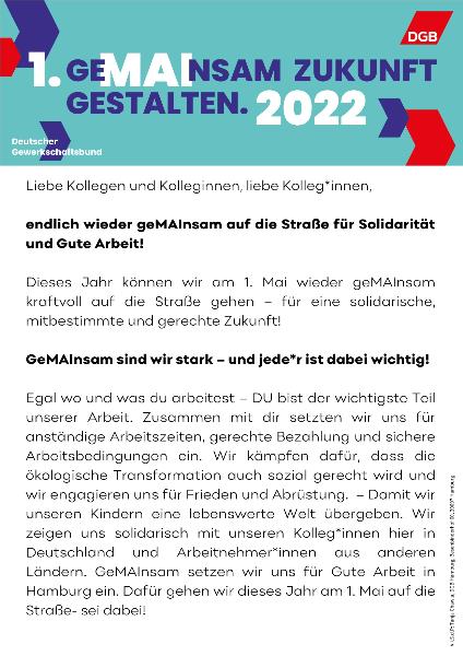 DGB-Aufruf zum 1. Mai 2022 in Harburg